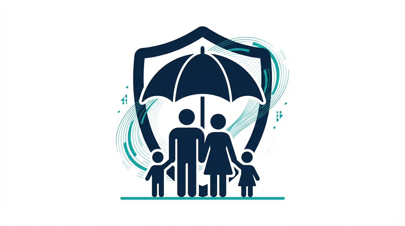 Ilustração de família protegida por seguro de vida Fortifica