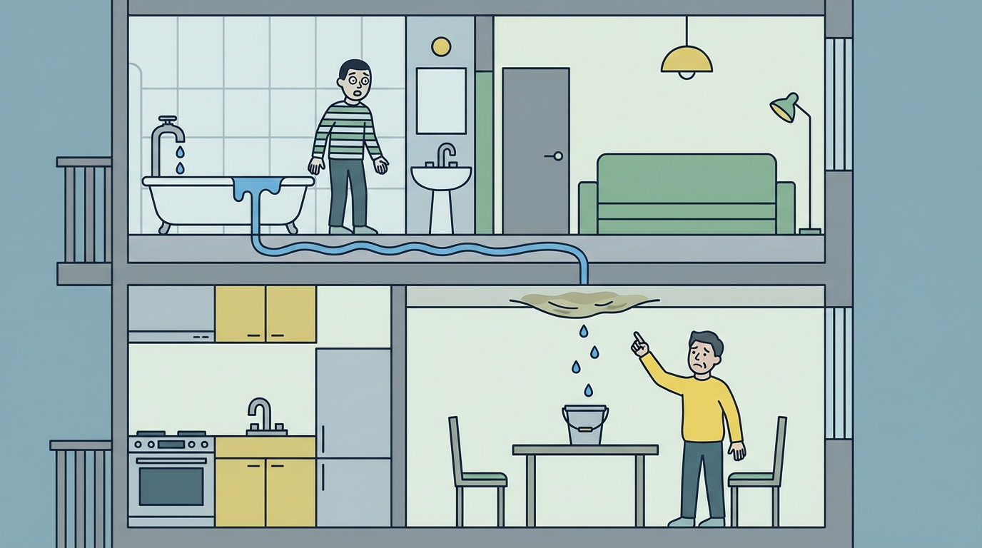 Vazamento de apartamento superior causando danos ao apartamento inferior