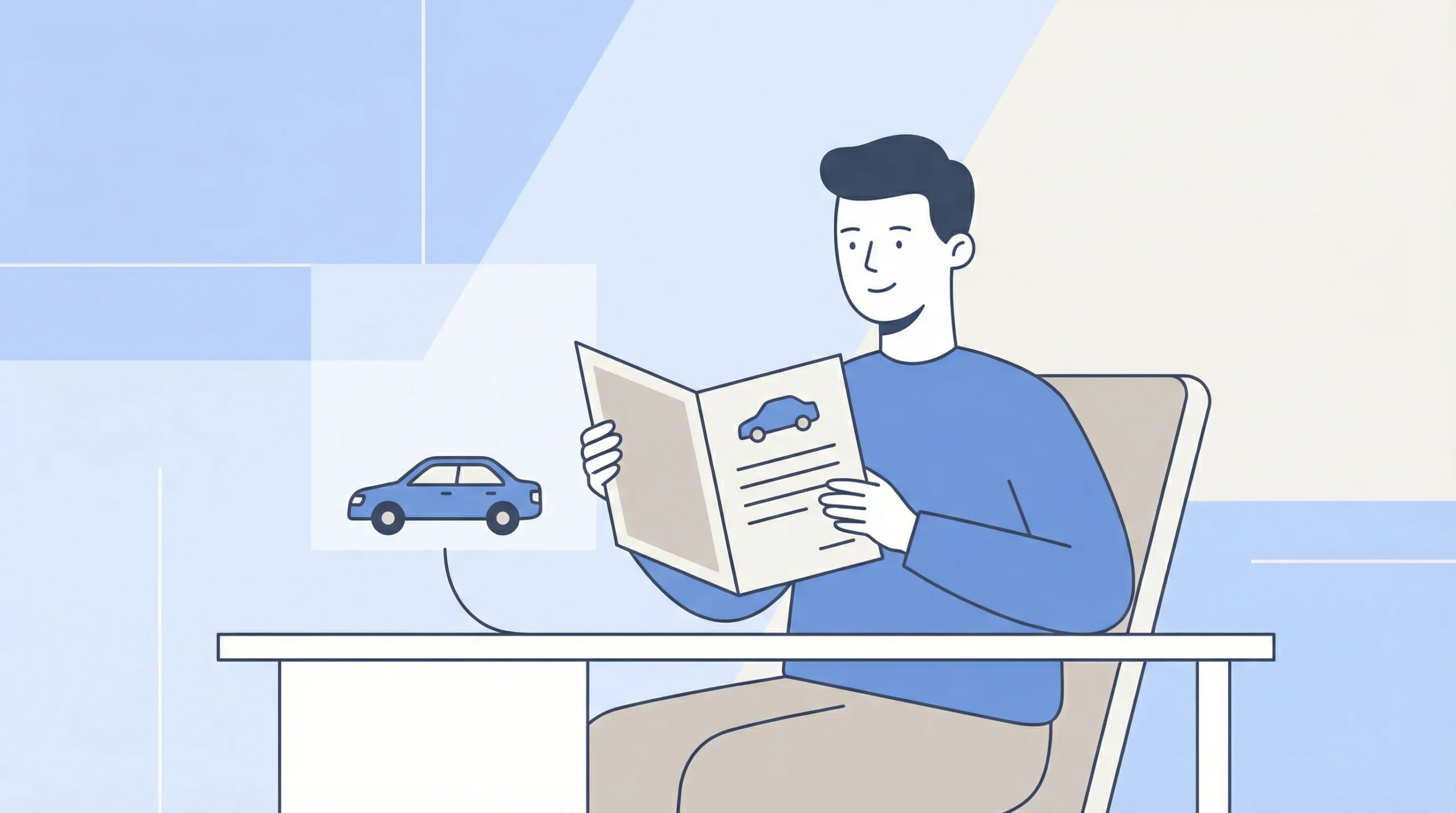 Pessoa lendo um guia sobre como funciona o seguro de carro, sentindo-se confiante.